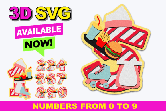 1950 Retro Diner Numbers 3D SVG for Crafts and Graphics