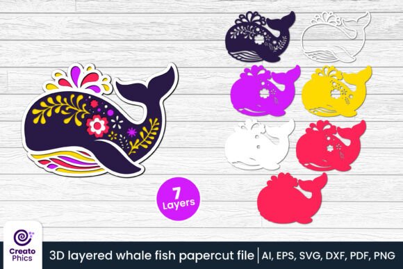 3D Layered Whale SVG for Local Business Branding