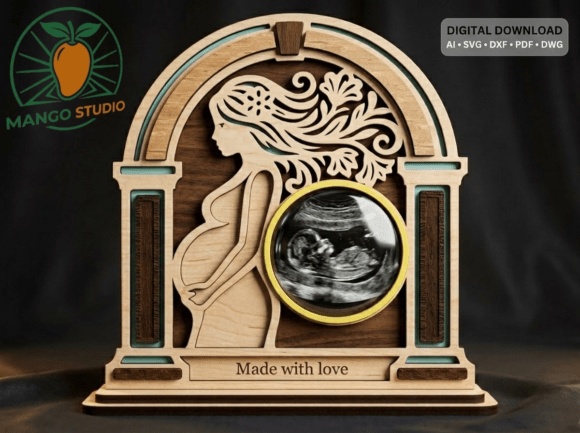 3D Pregnant Mother Ultrasound Frame SVG for Laser Cutting and Birthday Branding