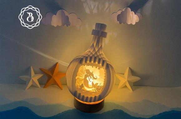 3D SVG Mermaid in a Bottle for Handmade Crafting Projects