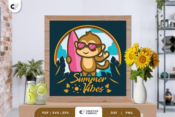 Baby Monkey in the Beach 3D Shadow Box: Summer 3D SVG Review