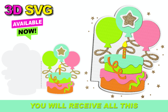 Cake Candle Birthday Card 3D SVG: A Vibrant Graphic for Crafts and Branding