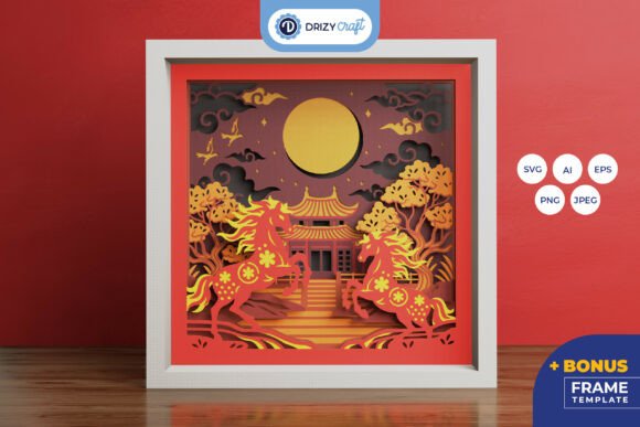 Chinese Moonlit Garden 3D Shadow Box: A Versatile Graphic Design Asset