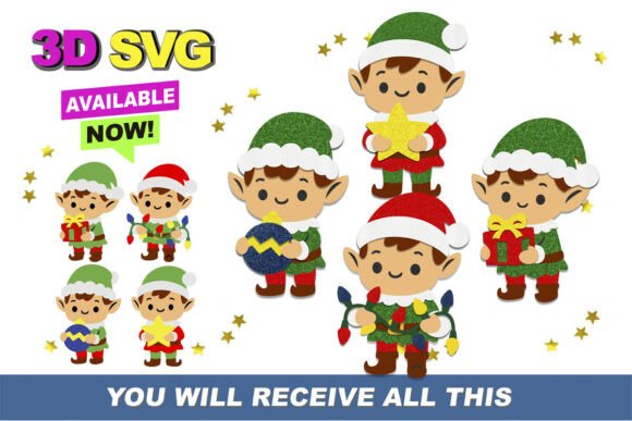 Christmas Elves 3D SVG for Crafts and Graphics