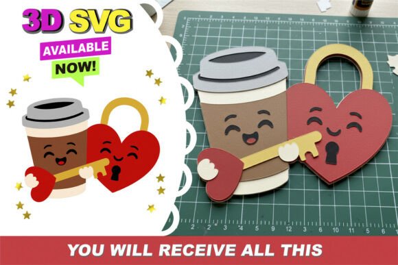 Coffee Love Key Cake Topper 3D SVG: A Valentine’s Day Branding Gem