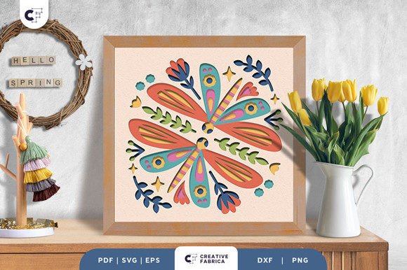 Dragonfly Folk Art 3D Shadow Box: A Spring SVG for Polished Content