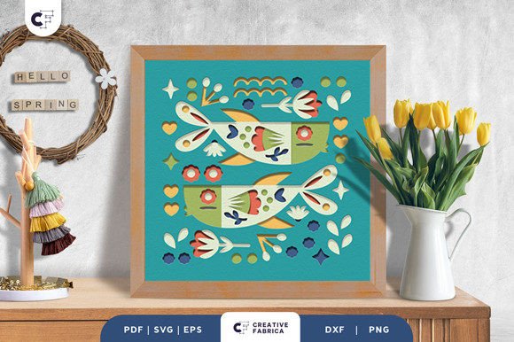 Fish Folk Art 3D Shadow Box Paper Cut: A Spring-Inspired SVG for Creative Projects