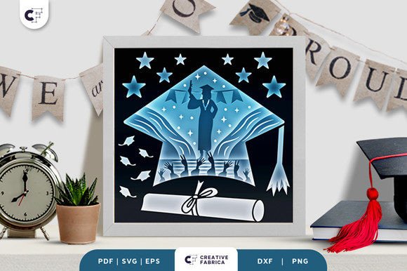 Graduation 3D Shadow Box SVG for Editorial Design