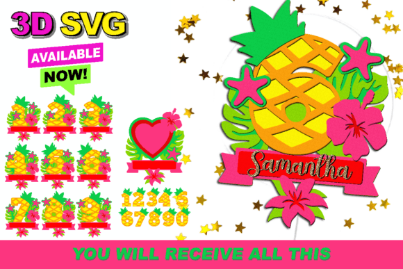 Hawaiian Topper Numbers 3D SVG for Birthday Crafts