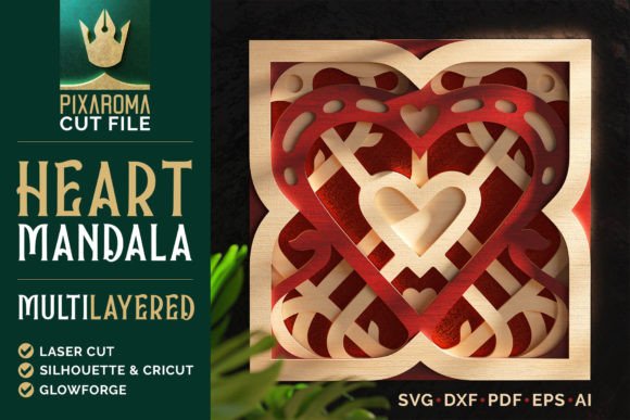 Heart Mandala 3D SVG for Shadow Box Projects