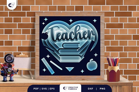 Heart Shape Teacher 3D Shadow Box SVG Review