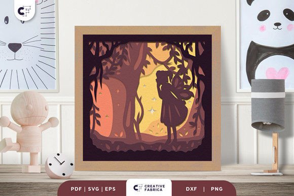 Little Fairy in the Woods 3D Paper Cut: A 3D SVG for Fantasy And Fairy Tales