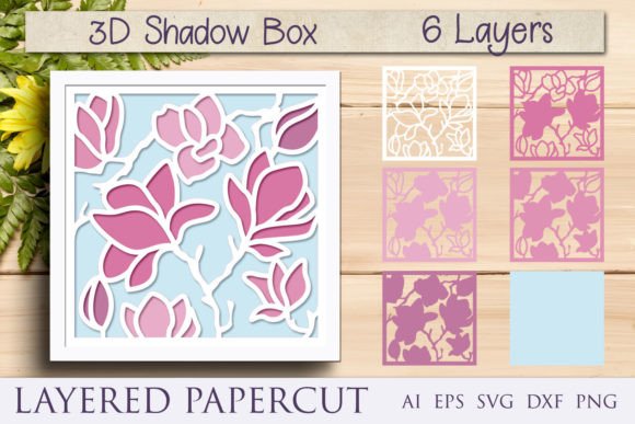 Magnolia Flowers 3d Shadow Box Svg: Laser Cutting & Shadow Boxes