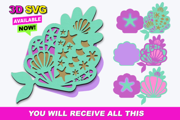Mermaid Card 3D SVG for Crafts and Graphics Projects