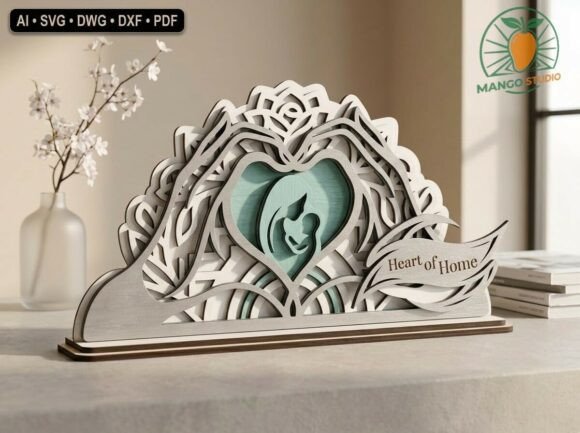 Mother Child 3D Layered Heart SVG Cut for Mother’s Day Laser Projects