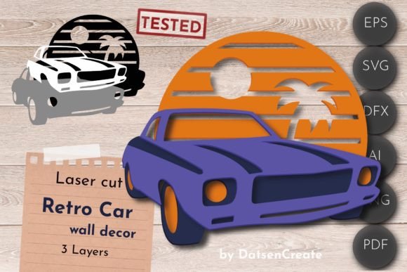 Retro Car 3D Layered Art: A Vintage SVG for Laser Cutting and Wall Decor