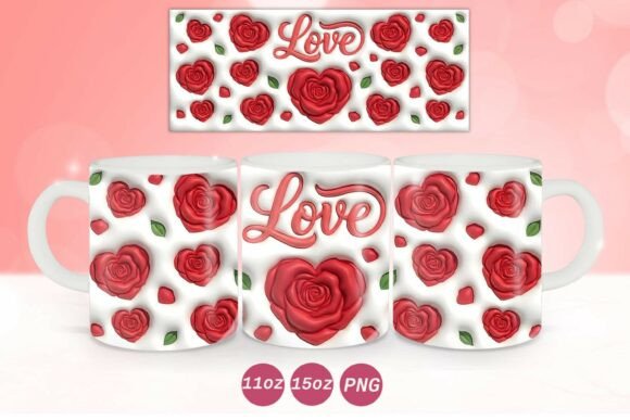 Romantic 3D Inflated Valentine Mug Wrap: A Graphic Design Asset for Crafts & Branding