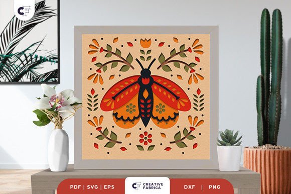 Spring Folk Art Moth 3D SVG for Seasonal Designs