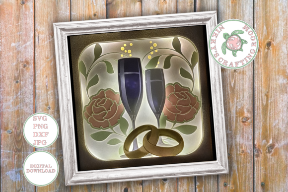 Wedding Champagne 3D SVG Shadow Box for Content Design