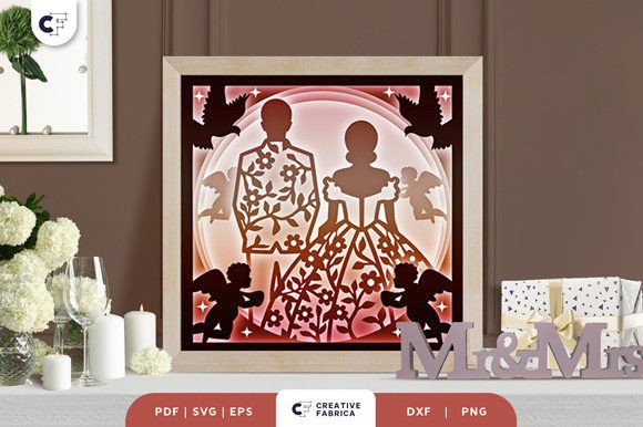 Wedding Couple 3D Shadow Box Paper Cut: A Stylish SVG Asset for Table Decorations