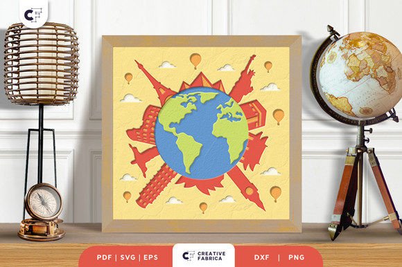 World Globe 3D Shadow Box SVG for Travel-Themed Branding